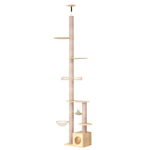 Under 270-320 cm Ceiling High Cat Tree Tower DIY Large Cat Capsule Tall Cat Climbing Frame Unique Cat Tree Natural Cat Play Furniture Perch