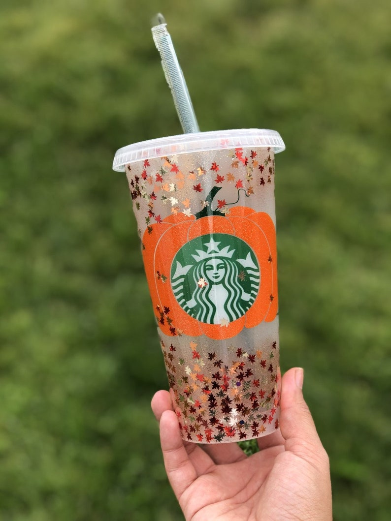 Fall / Autumn Glitter and Leaves Starbucks Tumbler fall Etsy