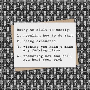 being an adult is mostly... // funny & sarcastic greeting card for any occasion // just because // mature zdjęcie 1