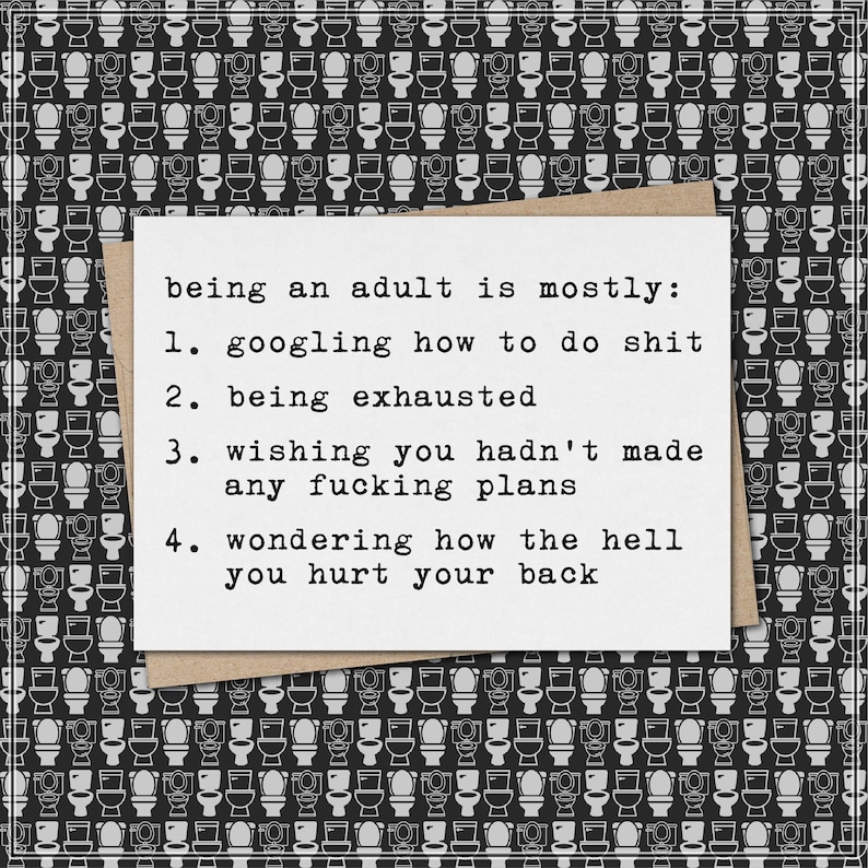 being an adult is mostly... // funny & sarcastic greeting card for any occasion // just because // mature zdjęcie 1