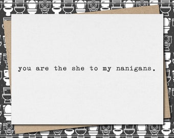 you are the she to my nanigans // funny & sarcastic greeting card for friend // friendship // best friend