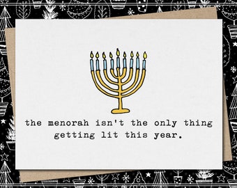 Happy Hanukkah Hope Its Lit Menorah Pun Card 