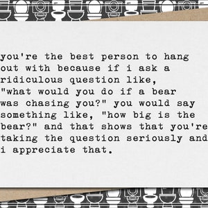 you're the best person to hang out with // funny & sarcastic friendship greeting card // best friend