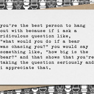 you&#39;re the best person to hang out with // funny & sarcastic friendship greeting card // best friend
