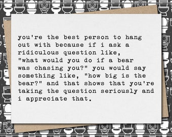 you're the best person to hang out with // funny & sarcastic friendship greeting card // best friend