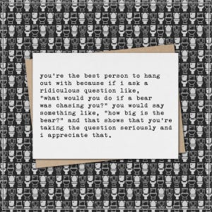 you're the best person to hang out with // funny & sarcastic friendship greeting card // best friend