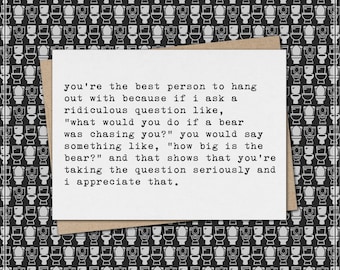 you're the best person to hang out with // funny & sarcastic friendship greeting card // best friend