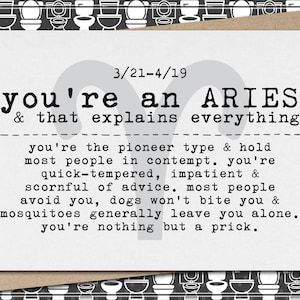 you&#39;re an ARIES & that explains everything // funny and sarcastic zodiac greeting card // birthday // mature