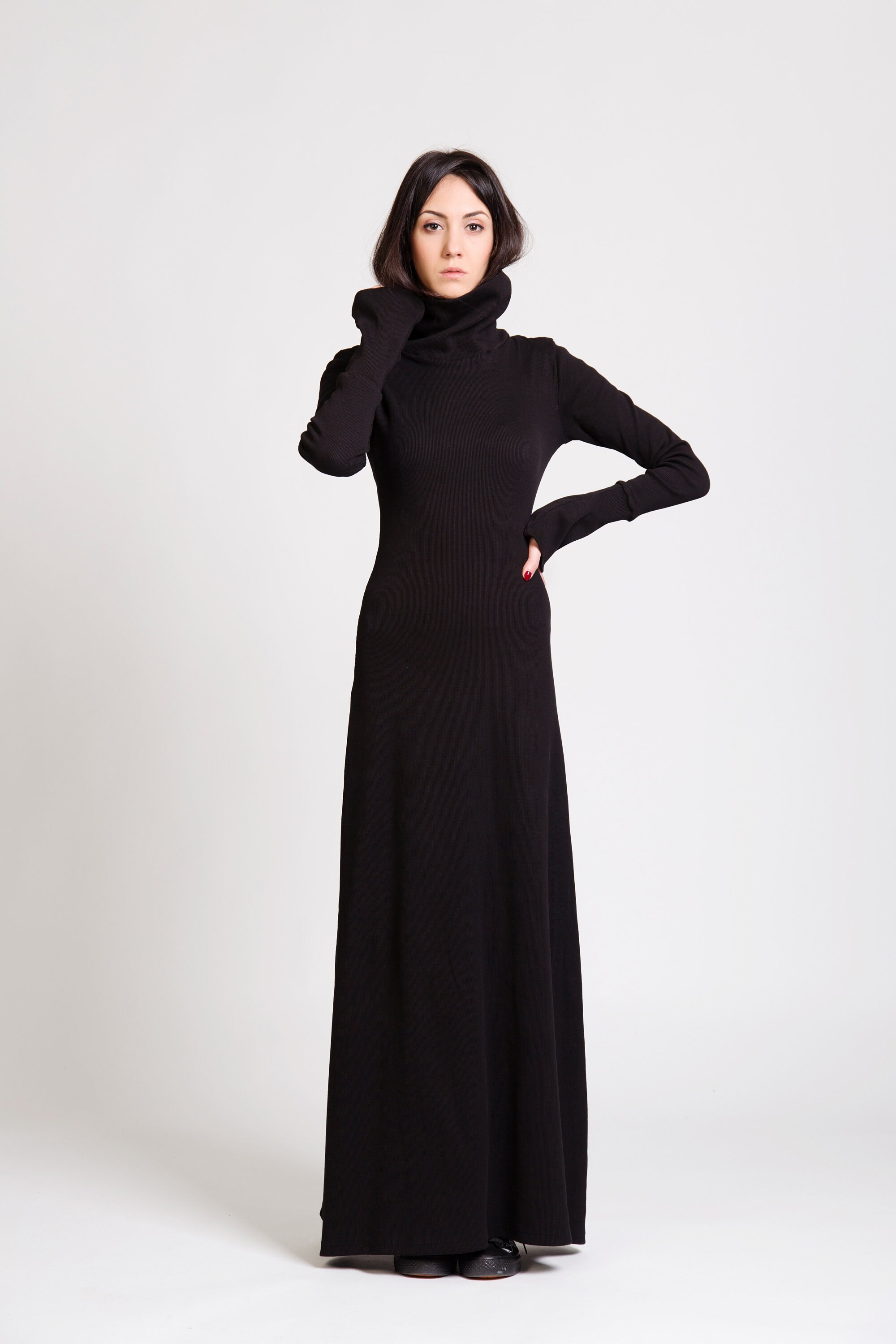 Sexy Long Dress, Plus Size,gothic Black Long Sleeves Dress, Italian