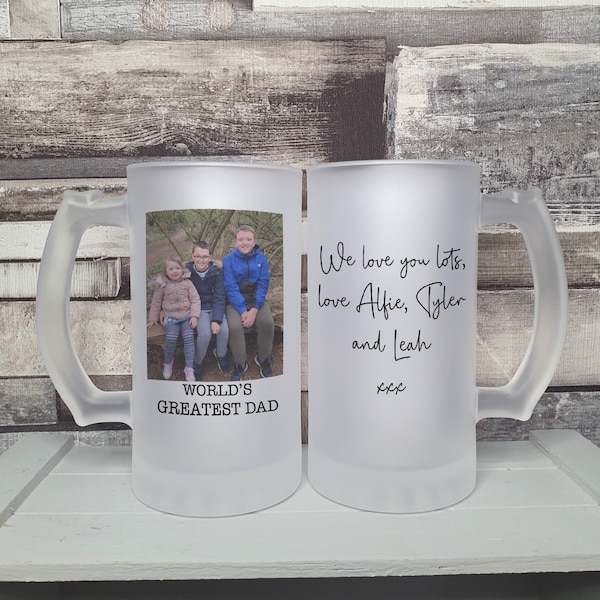 Personalised beer gift stein, frosted beer glass with photo ideal for Valentines Day, birthday, daddy Father’s Day, gifts for wedding day