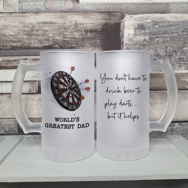 Personalised beer stein, glass for darts player, add name and your own words