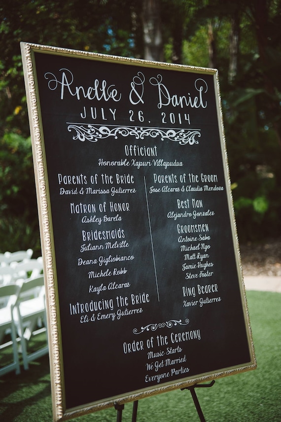 Chalkboard Wedding Program Poster Etsy
