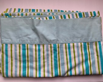 Vintage Flat Double Full Bed Sheet Yellow Gold Black Stripe or Blue Green White Stripe Montgomery Ward