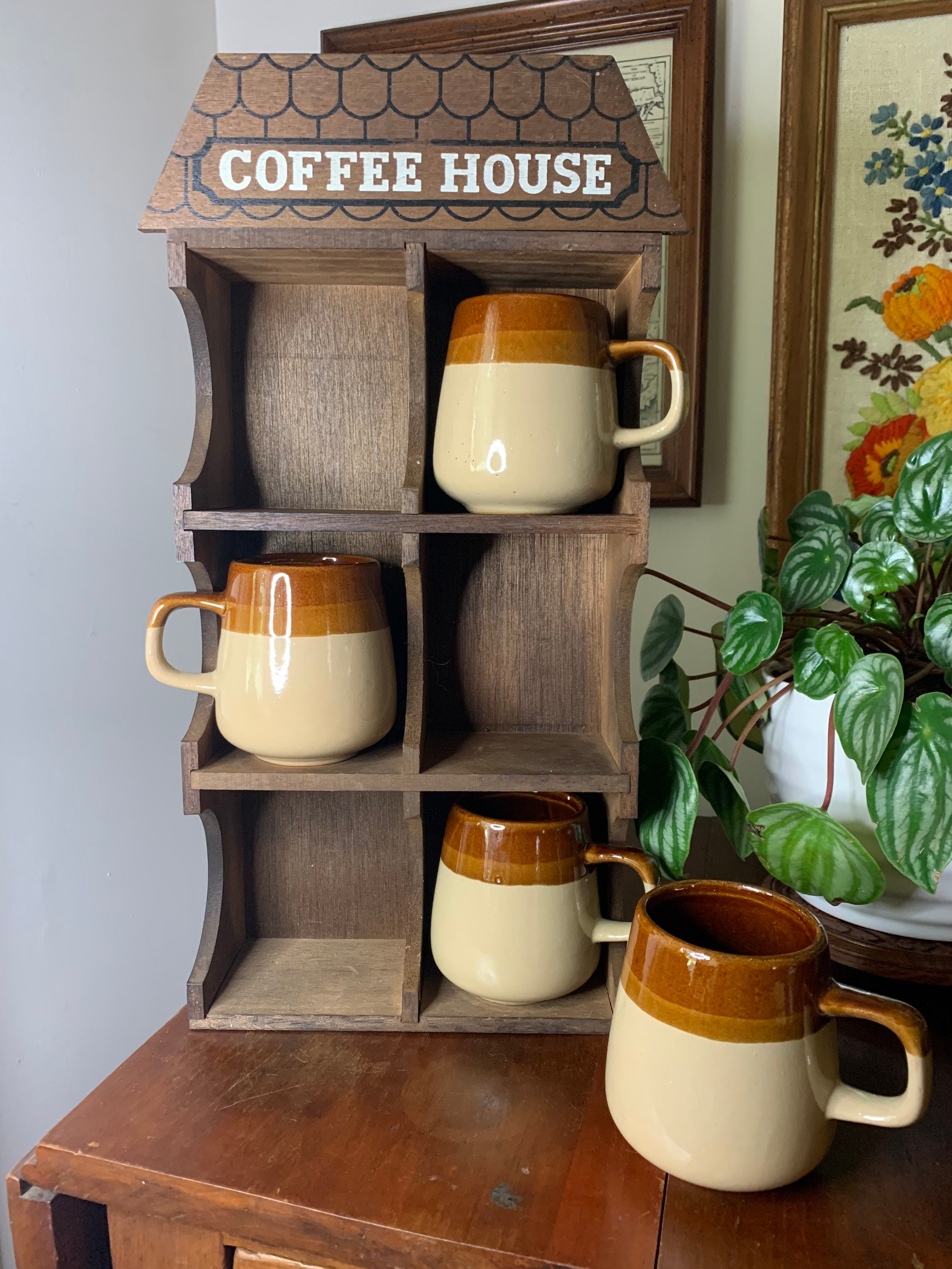 TRSPCWR Coffee Mug Rack with Storage Shelf, Rustic Wood Coffee Mug Holder  Wall Mounted with 16 Hooks, Coffee Cup Holder for Mugs Tea Cups Display and