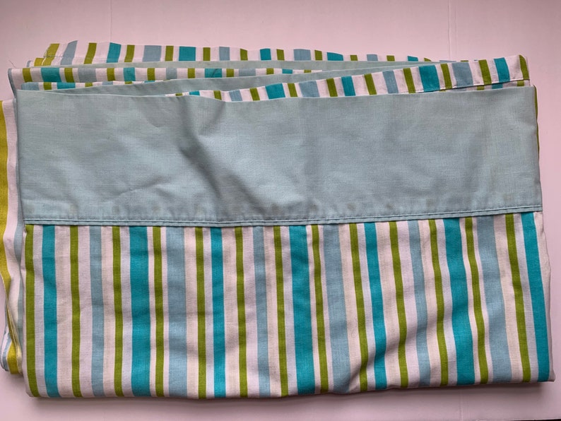 Vintage Flat Double Full Bed Sheet Yellow Gold Black Stripe or Blue Green White Stripe Montgomery Ward