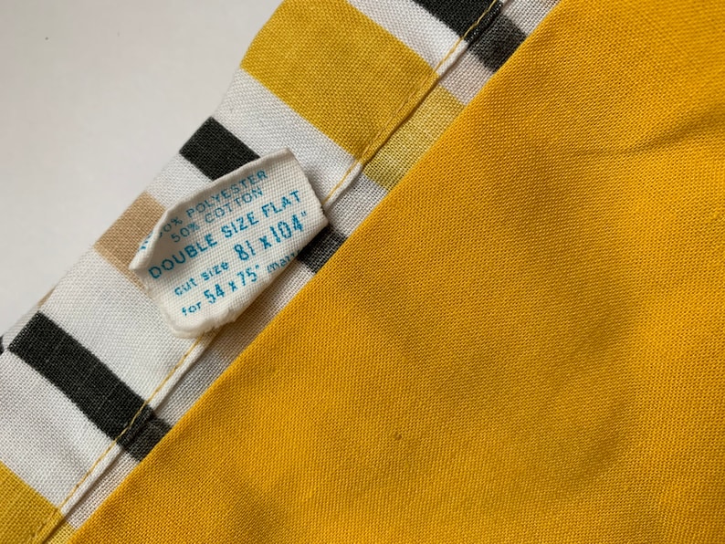 Vintage Flat Double Full Bed Sheet Yellow Gold Black Stripe or Blue Green White Stripe Montgomery Ward