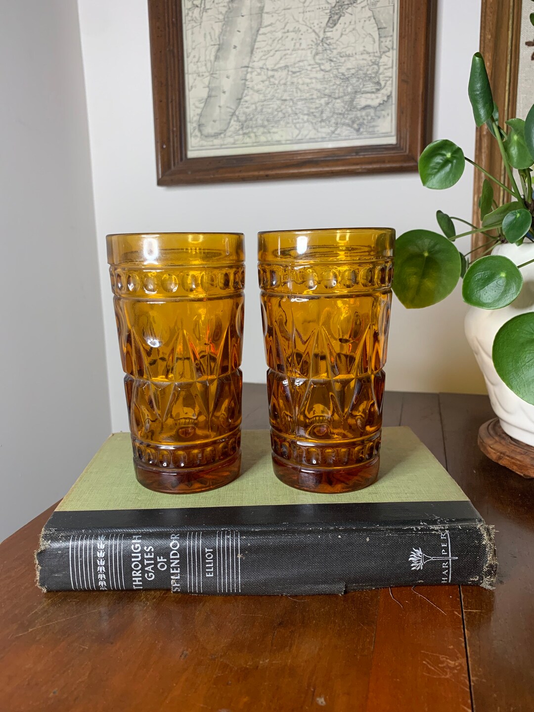 2pc Vintage Amber Iced Tea Glass Tumbler Colony Park Lane Etsy