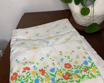 Vintage Flat Double Full Bed Sheet Yellow Gold Black Stripe or Blue Green White Stripe Montgomery Ward