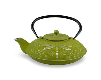 Japanese Green Dragonfly Cast Iron Tetsubin Teapot - Shizen Cha