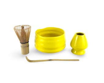 Japanese Taiyo Yellow Matcha Tea Bowl Set - Shizen Cha