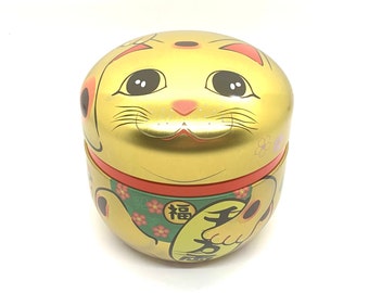 Japanese Gold Neko Cat Lacquered Tea Tin - Shizen Cha