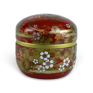 Japanese Autumn Flower Lacquered Tea Tin Container - Shizen CHa
