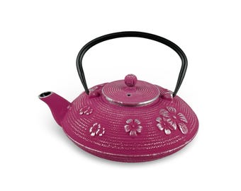 Japanese Crimson Hana Cast Iron Tetsubin Teapot - Shizen Cha
