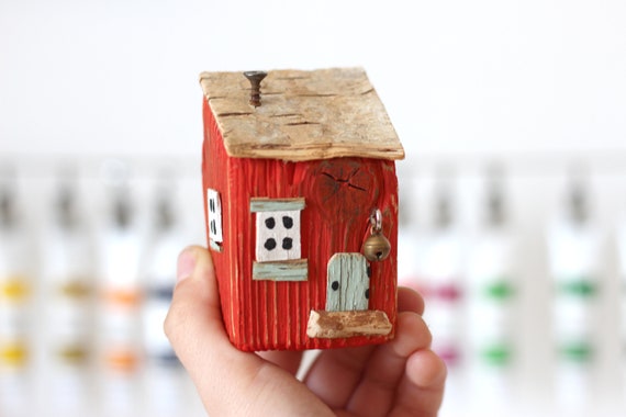 Old Tiny Wooden House. Driftwood art. Driftwood houses