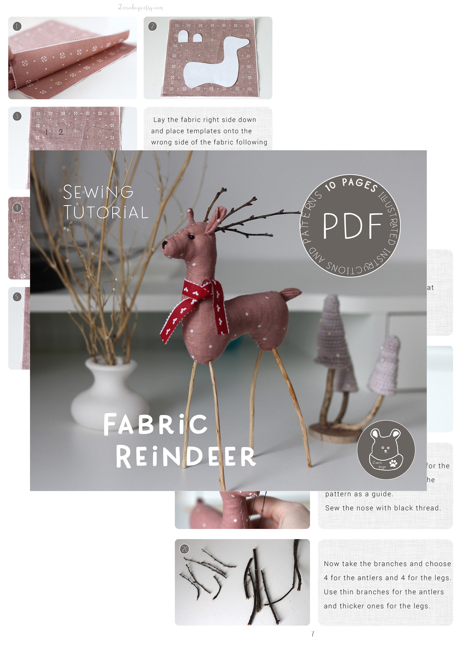 PDF Fabric Reindeer Christmas Decor Sewing Pattern & Etsy