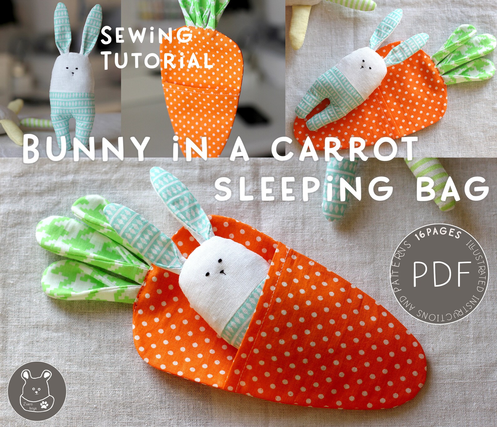 PDF Bunny in a Carrot Sleeping Bag Sewing Pattern & Tutorial Etsy
