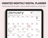 Undated Monthly Digital Planner: Android, Xodo Compatible +110 Stickers (PNG)