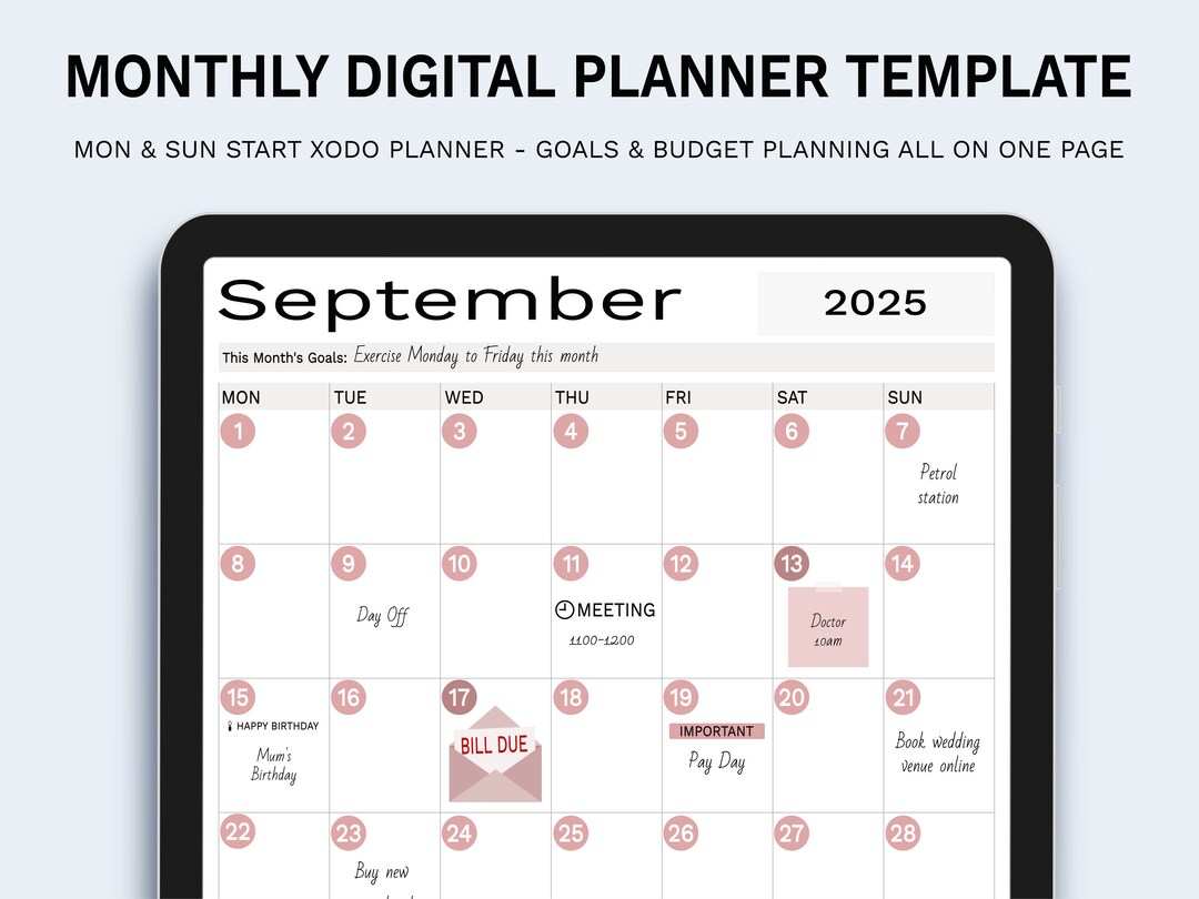Monthly Digital Planner Template an Allonone Page Android Etsy