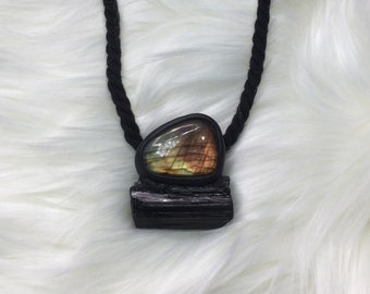 Labradorite Black Tourmaline Crystal Necklace