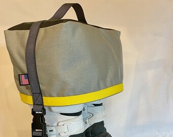 Grey with Yellow Webbing, Motocross Boot Carrier, W/ Optional Custom Embroidery
