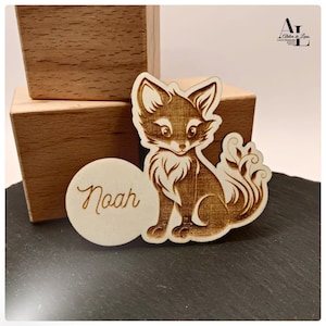 Marque place renard en bois personnalisé, marque place anniversaire, décoration anniversaire, baptêmes, cérémonie animaux, renard