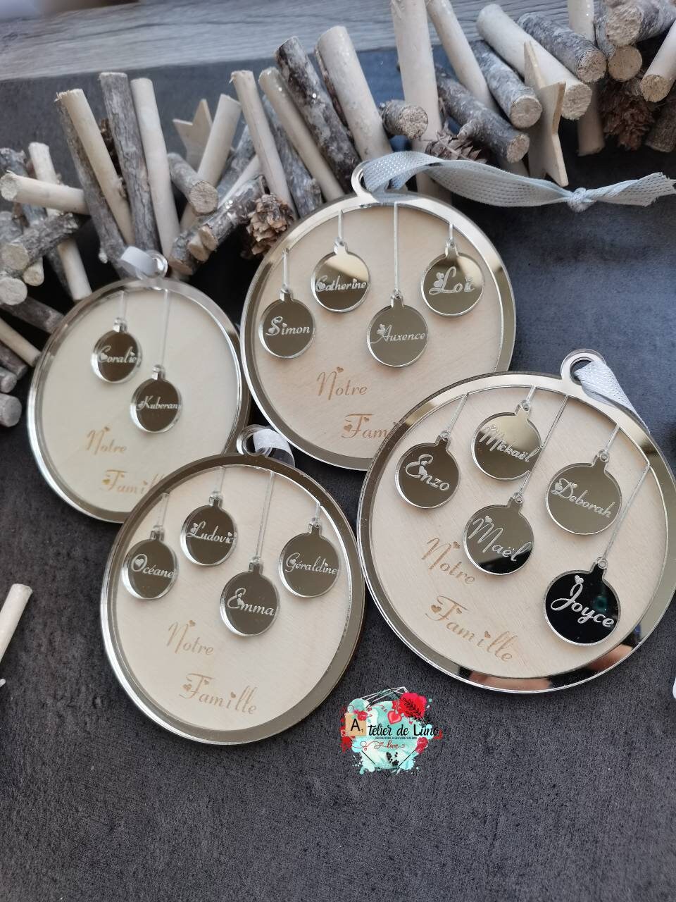 Boule de Noël Famille, Boule Personnalisée, Prénoms, Famille