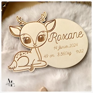 Faire-part biche en bois, annonce bébé, annonce naissance, faire-part animaux, magnet faire-part de naissance