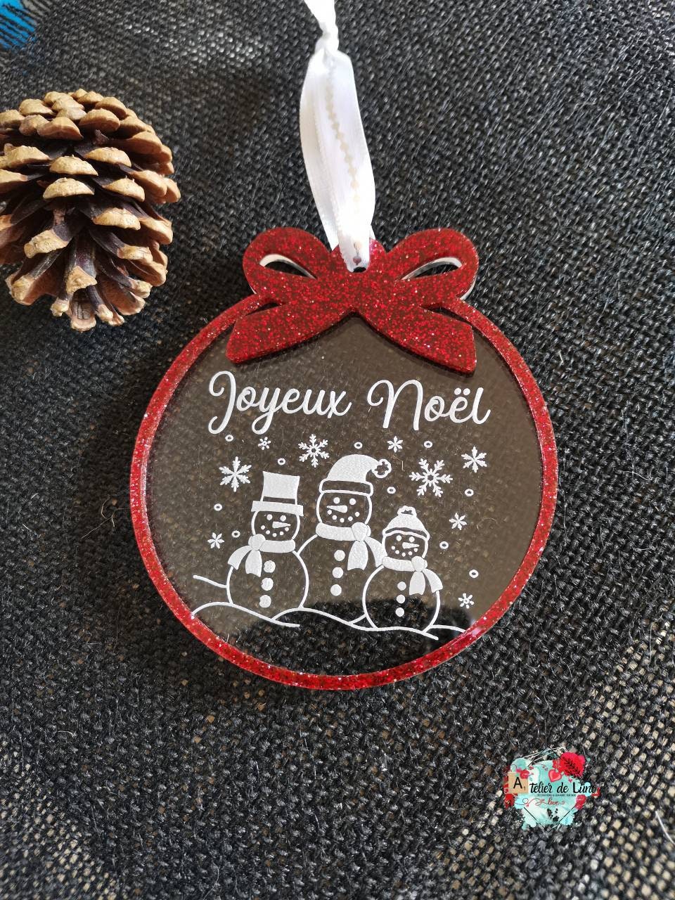 Boule de Noël Noeud, Boule Noël, Bonhomme Neige, Plexi, Paillette, Ornement Décoration Sapin