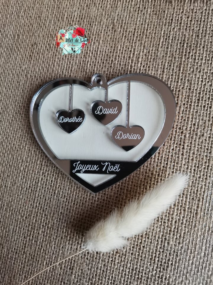 Boule de Noël Famille, Boule Noël, Personnalisée, Famille, Prénom, Paillette, Plexi