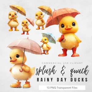 Cute Ducks with Umbrellas and Gumboots PNG – Rainy Day Clipart for Crafts & Stickers