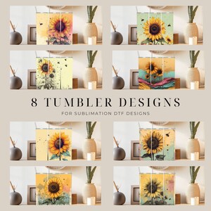 Sunflower Splendor - Set of 8 Digital Tumbler Wraps, PNG, Straight and Tapered