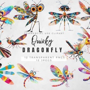 Whimsical Dragonfly Clipart PNG Bundle – Vibrant Insect Illustrations for Scrapbooking, Stickers, Sublimation and Cricut Crafts