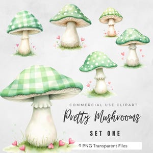 Pretty Mushrooms Clipart Vol. 1 – 10 PNG Whimsical Fungi Graphics for Cottagecore Crafts, Stickers, Journals and Sublimation