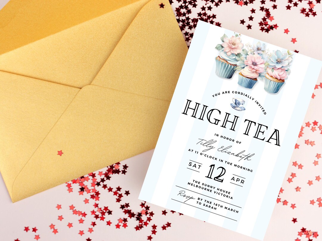 Editable High Tea Invitation Canva Template – Floral Cupcake Tea Party ...