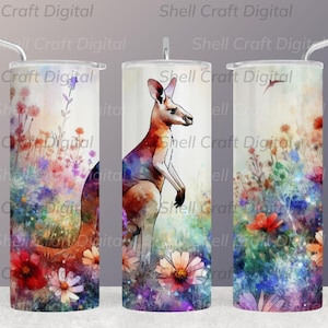 Australian kangaroo amongst the wildflowers - a kangaroo in a flower field, instant download Kangaroo tumbler wrap, animal outdoor