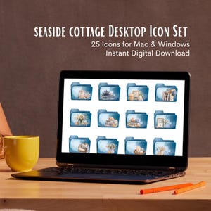 Seaside Cottage Desktop Icons | Folder Icon Set for Mac & Windows | Breezy Coastal Cottage Icon Pack