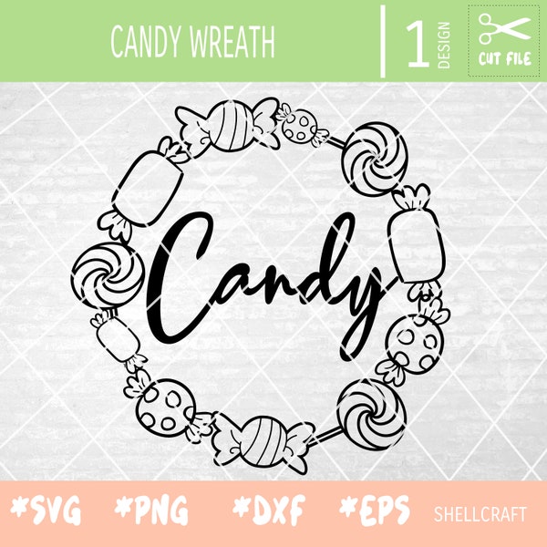 Candy Wreath SVG clip art télécharger au format PNG JPEG Pour Silhouette Cameo Cricut broderie vinyle