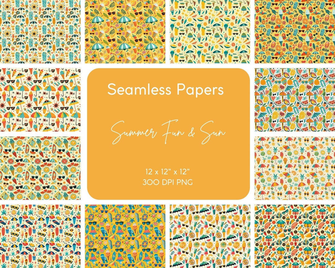 Summer Fun Seamless Paper Set - 12 Designs, 12x12 Inches, 300 DPI - Etsy