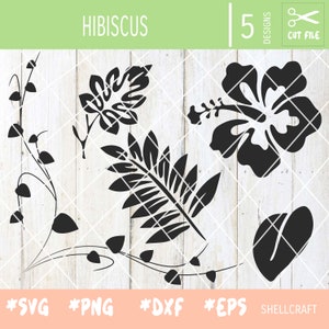 Hibiscus Tropical Flower 5 Designs SVG clip art download in format PNG JPEG For Silhouette Cameo Cricut vinyl embroidery