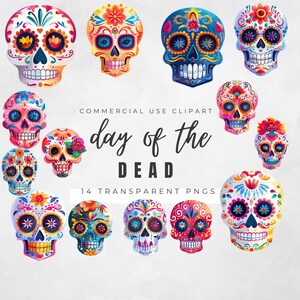Tag der Toten Schädel PNG - Transparenter Hintergrund, hochauflösender digitaler Download, Dia de los Muertos Clipart